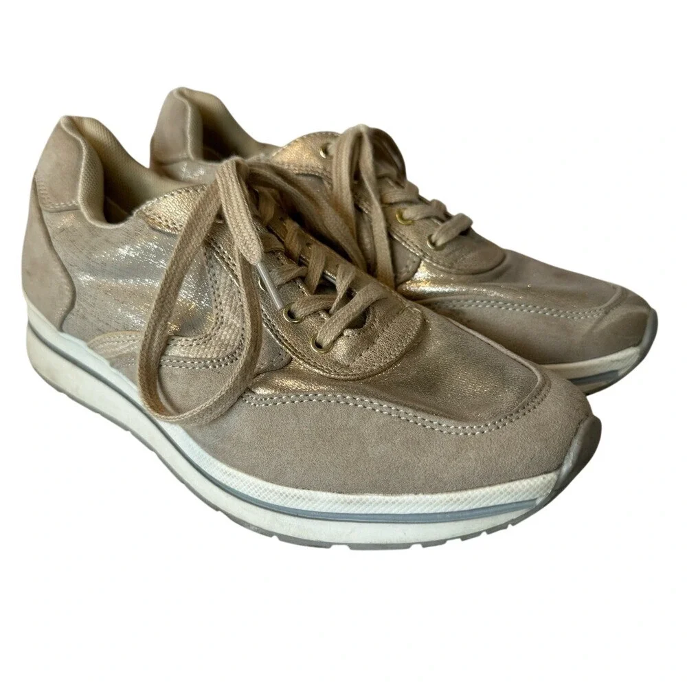 Alessya's Women's Gold and Cream‎ Sneakers, Size 38 (7.5), EUC